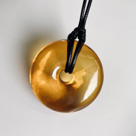 Baltic Amber Donut Pendant, Tea Color Natural Amber Circle Necklace