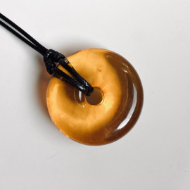Premium Quality Genuine Baltic Amber Donut Pendant in Yellow Tiger