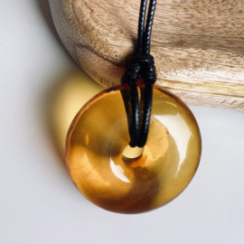 Baltic Amber Donut Pendant, Tea Color Natural Amber Circle Necklace