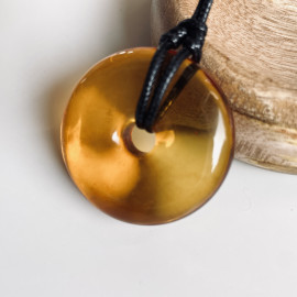 NEW Baltic Amber Donut Pendant, Tea Color Natural Amber Circle Necklace
