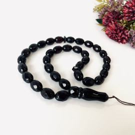 Faceted Handmade Baltic Amber Olice Beads, Cherry Color Tespih, Handmade Diamond Cut