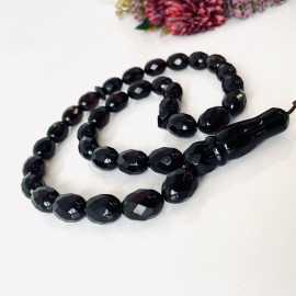 Faceted Handmade Baltic Amber Olive Beads, Cherry Color Tespih, Handmade Diamond Cut