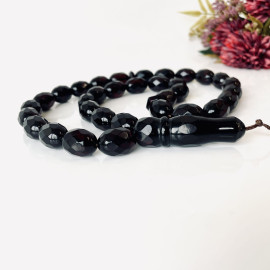 NEW Faceted Handmade Baltic Amber Olive Beads, Cherry Color Tespih, Handmade Diamond Cut