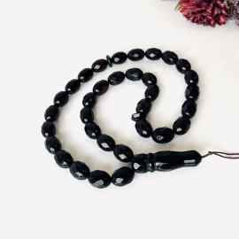 NEW Faceted Handmade Baltic Amber Olive Beads, Cherry Color Tespih, Handmade Diamond Cut