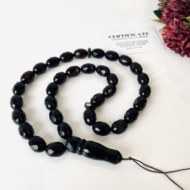 Faceted Handmade Baltic Amber Olice Beads, Cherry Color Tespih, Handmade Diamond Cut