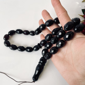 Faceted Handmade Baltic Amber Olice Beads, Cherry Color Tespih, Handmade Diamond Cut