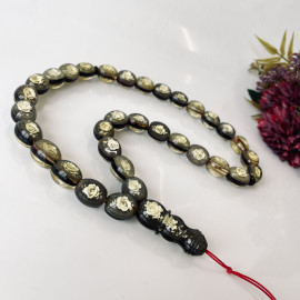 Hand Carved Rose Baltic Amber Tespih, 33 Beads Yellow Luxury Misbaha