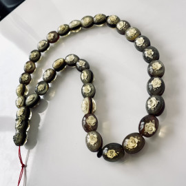 Hand Carved Rose Baltic Amber Tespih, 33 Beads Yellow Luxury Misbaha