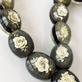 Hand Carved Rose Baltic Amber Tespih, 33 Beads Yellow Luxury Misbaha