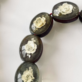 Hand Carved Rose Baltic Amber Tespih, 33 Beads Yellow Luxury Misbaha