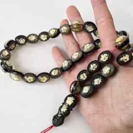 Hand Carved Rose Baltic Amber Tespih, 33 Beads Yellow Luxury Misbaha