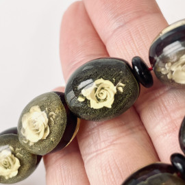 Hand Carved Rose Baltic Amber Tespih, 33 Beads Yellow Luxury Misbaha