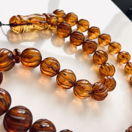 NEW Baltic Amber Misbaha, Hand-Carved Natural Cognac Amber Round Beads