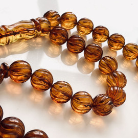Baltic Amber Misbaha, Hand-Carved Natural Cognac Amber Round Beads