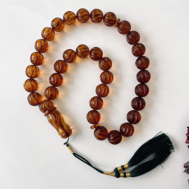 NEW Baltic Amber Misbaha, Hand-Carved Natural Cognac Amber Round Beads