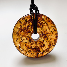 Premium Quality Genuine Baltic Amber Donut Pendant in Yellow Tiger
