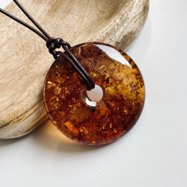 Premium Quality Genuine Baltic Amber Donut Pendant in Yellow Tiger