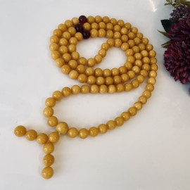 Milky White Color Baltic Amber Mala Rosary Buddhist Mila Beads 47 g 9 mm Prayer
