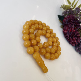 Amber Misbaha, 45 Round Beads Butterscotch Natural Amber Tasbih