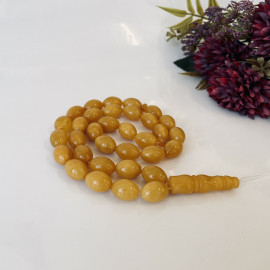 Egg Yolk Baltic Amber Misbaha, 33 Olive Beads Natural Amber Tasbih