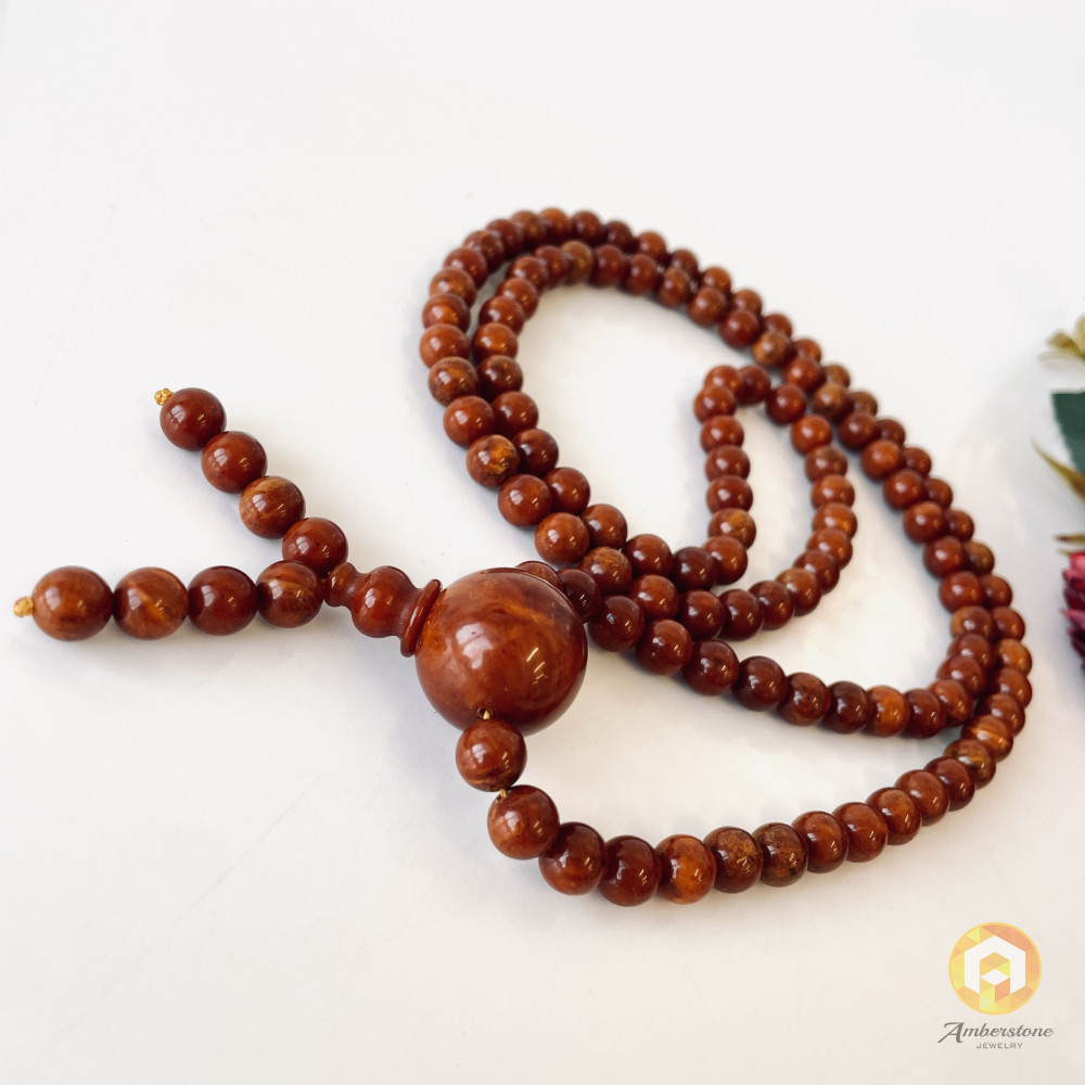 Yellow Natural Amber Mala Buddhist Prayer beads 5mm
