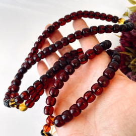 Red Cherry Amber Beads, Natural Baltic Amber Buddhist Mala, Handmade in Poland