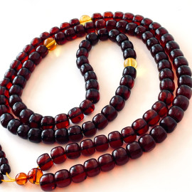 Red Cherry Amber Beads, Natural Baltic Amber Buddhist Mala, Handmade in Poland