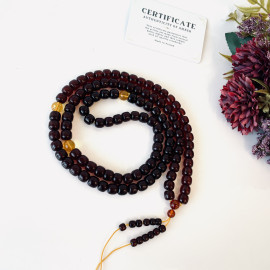 Red Cherry Amber Beads, Natural Baltic Amber Buddhist Mala, Handmade in Poland