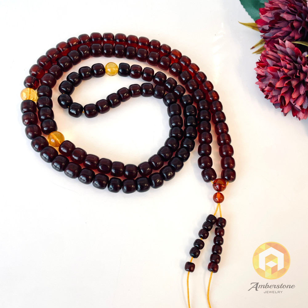 Cherry Amber Beads, Natural Baltic Amber Buddhist Mala, Handmade in Poland