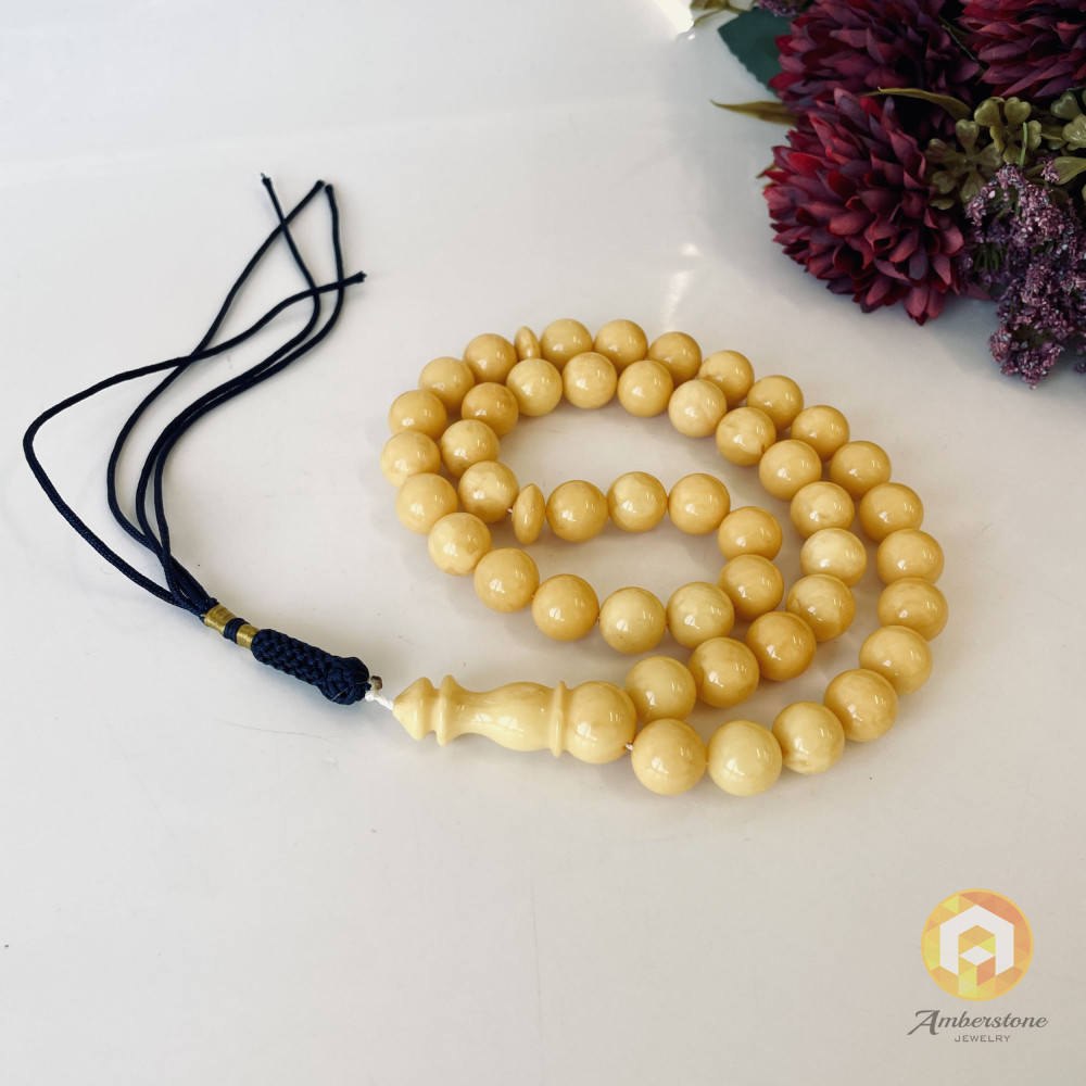 Egg Yolk Natural Baltic Amber Beads, Islamic Prayer Beads, 12 mm