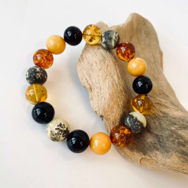 Multicolored Baltic Amber Bracelet – Multicolored Amber Bracelet Handmade 13 mm Beads