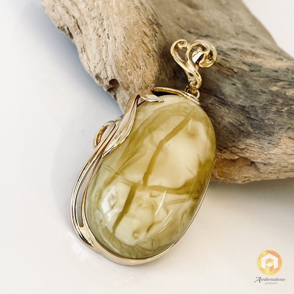 Premium Quality Genuine Baltic Amber Donut Pendant in Yellow Tiger