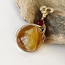 Premium Quality Genuine Baltic Amber Donut Pendant in Yellow Tiger