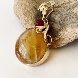 Yellow Baltic Amber Pendant, Natural Amber Gold-Plated 925 Silver Statement Pendant