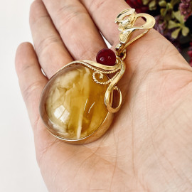 Premium Quality Genuine Baltic Amber Donut Pendant in Yellow Tiger
