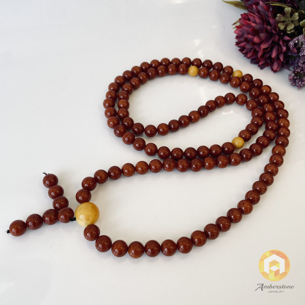 Yellow Natural Amber Mala Buddhist Prayer beads 5mm
