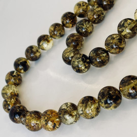 33 Round Amber Beads with Insects, Green Tasbih made of Baltic Amber