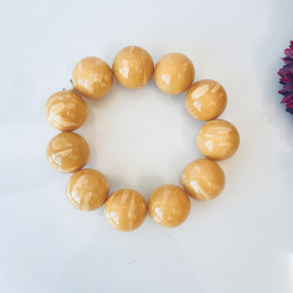White Amber Round Beads Bracelet, Tiger Amber Beads