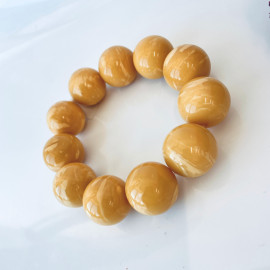 White Amber Round Beads Bracelet, Tiger Amber Beads