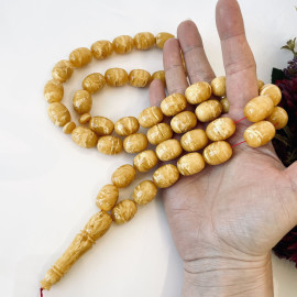 Tiger Baltic Amber Misbaha, Yellow & White Barrel Beads Natural Amber Tasbih