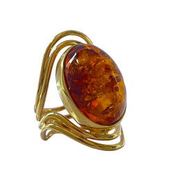 Amber Ring, Orange Gold Cognac Baltic Amber, Gold surrounds