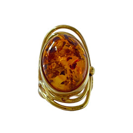 Amber Ring, Orange Gold Cognac Baltic Amber, Gold surrounds
