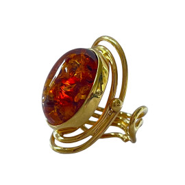 Amber Ring, Orange Gold Cognac Baltic Amber, Gold surrounds