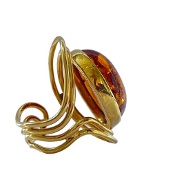 Amber Ring, Orange Gold Cognac Baltic Amber, Gold surrounds