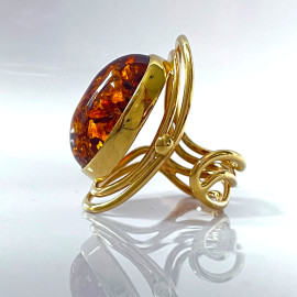 Amber Ring, Orange Gold Cognac Baltic Amber, Gold surrounds