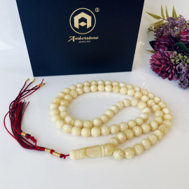 Natural White Cludy Amber Tasbih, White Baltic Amber Misbaha, 78 beads