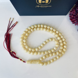 Natural White Cludy Amber Tasbih, White Baltic Amber Misbaha, 78 beads