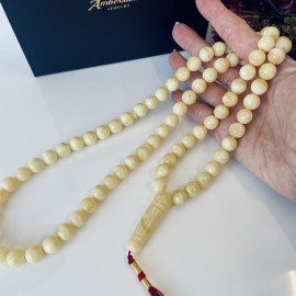 NEW Natural White Cludy Amber Tasbih, White Baltic Amber Misbaha, 78 beads