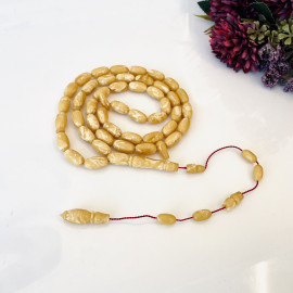 Tiger Baltic Amber Misbaha, 45 Beads Yellow & White Natural Amber Tasbih