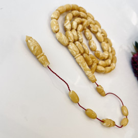 Tiger Baltic Amber Misbaha, 45 Beads Yellow & White Natural Amber Tasbih